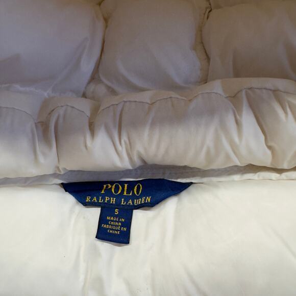 Polo Ralph Lauren Girls Down Puffer Hoodie Jacket Youth Size 5 White Pony - Picture 10 of 11